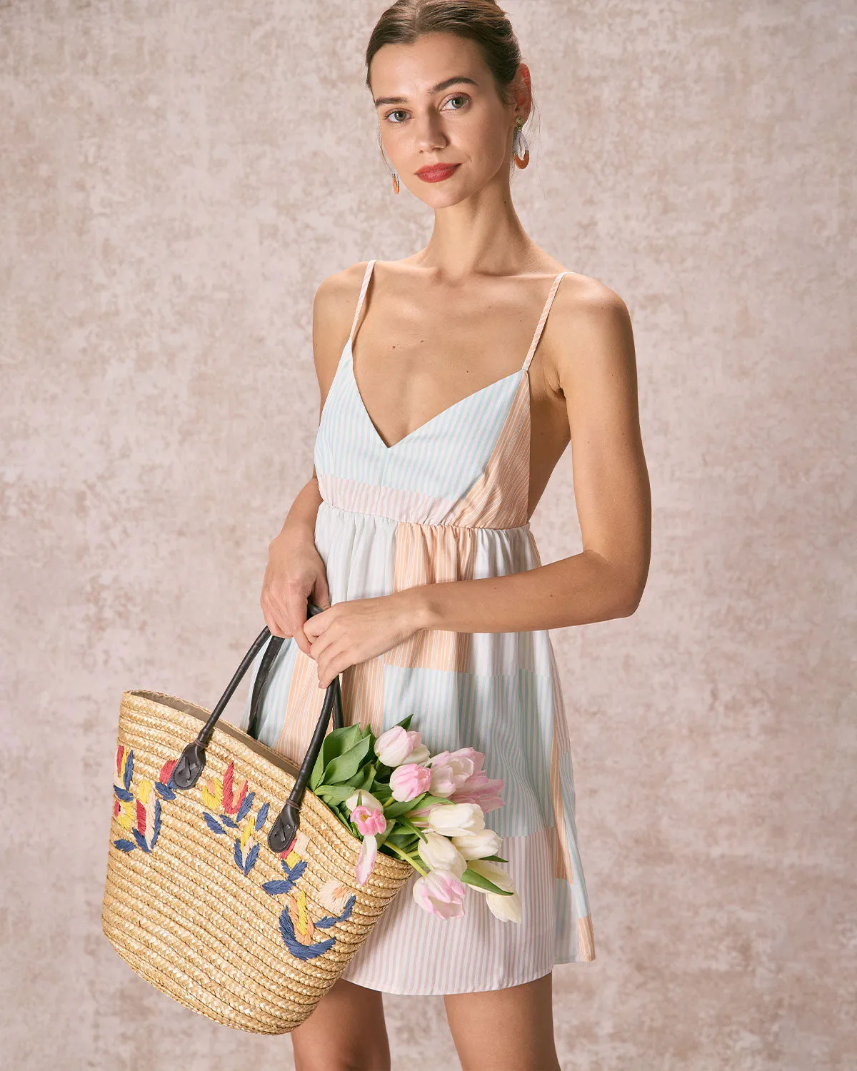 The Multi V Neck Striped Print Mini Dress sold by rihoas product image thumbnail 4