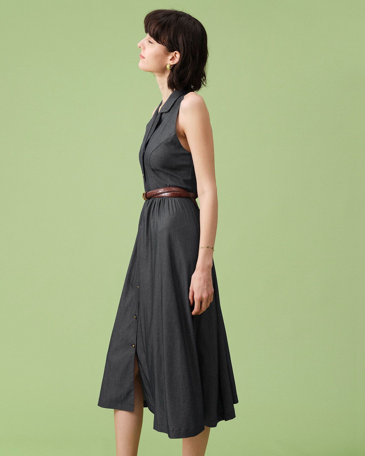 The Grey Lapel Tunic Sleeveless Midi Dress sold by rihoas product image thumbnail 2