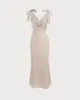 The Apricot Tie Strap Backless Satin Maxi Dress sold by rihoas