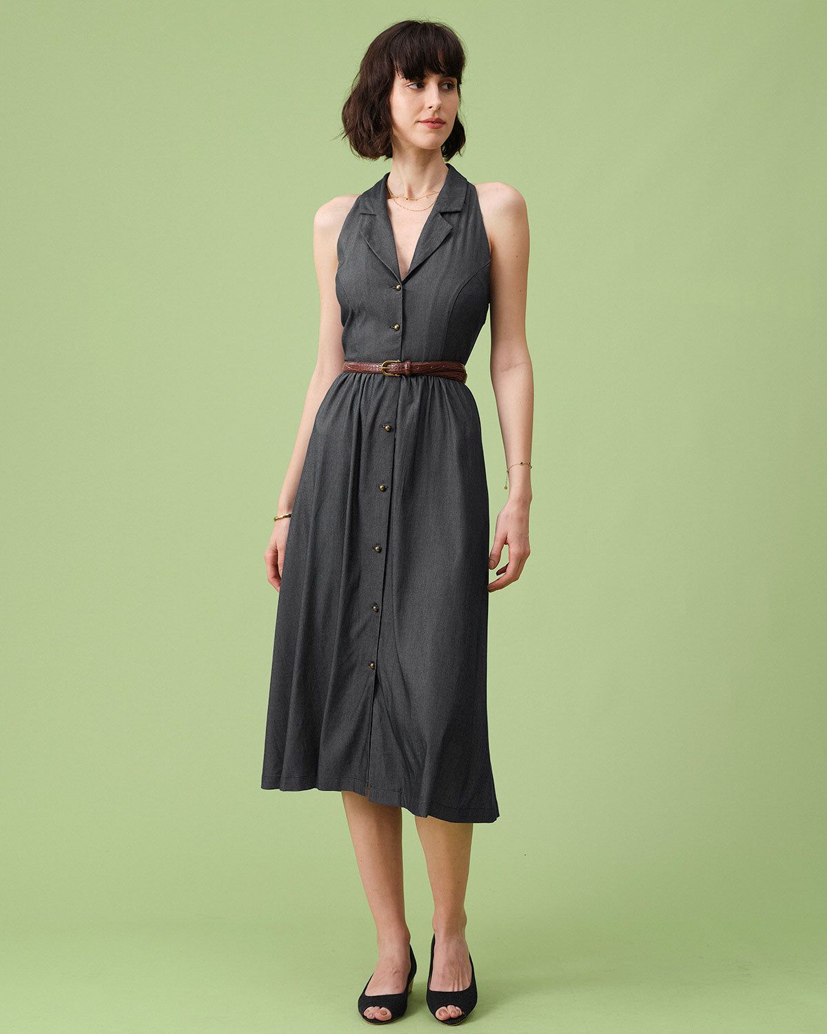 The Grey Lapel Tunic Sleeveless Midi Dress sold by rihoas