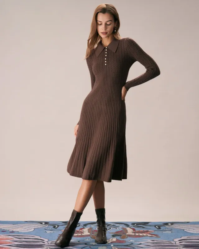 The Coffee Lapel A-Hem Sweater Midi Dress sold by rihoas