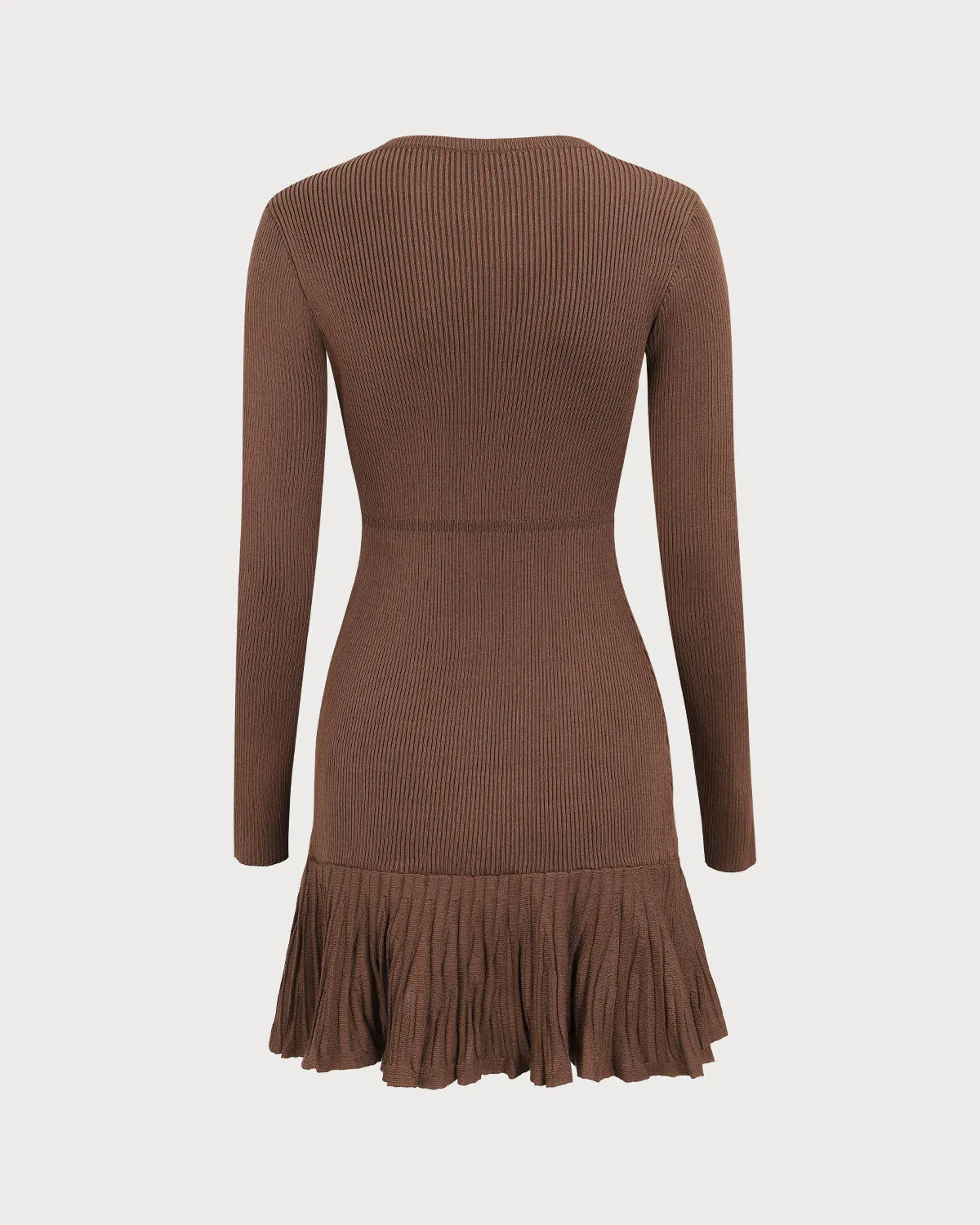 Women's Brown Bowknot Long Sleeve Sweater Mini Dress sold by rihoas product image thumbnail 2