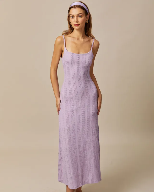 The Purple Round Neck Textured Knit Maxi Dress sold by rihoas