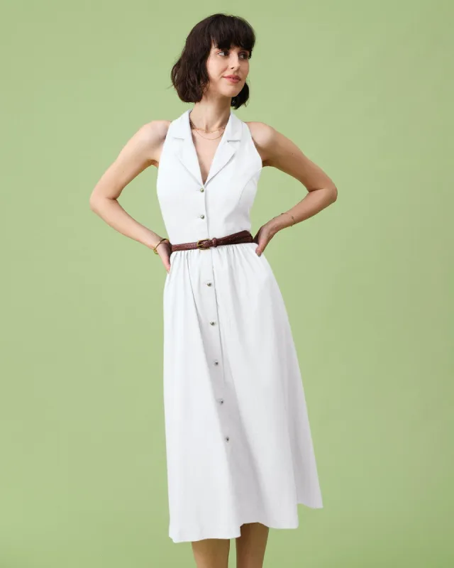 The White Lapel Tunic Sleeveless Midi Dress sold by rihoas