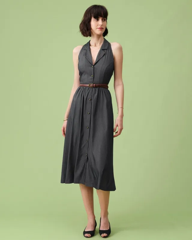 The Grey Lapel Tunic Sleeveless Midi Dress sold by rihoas