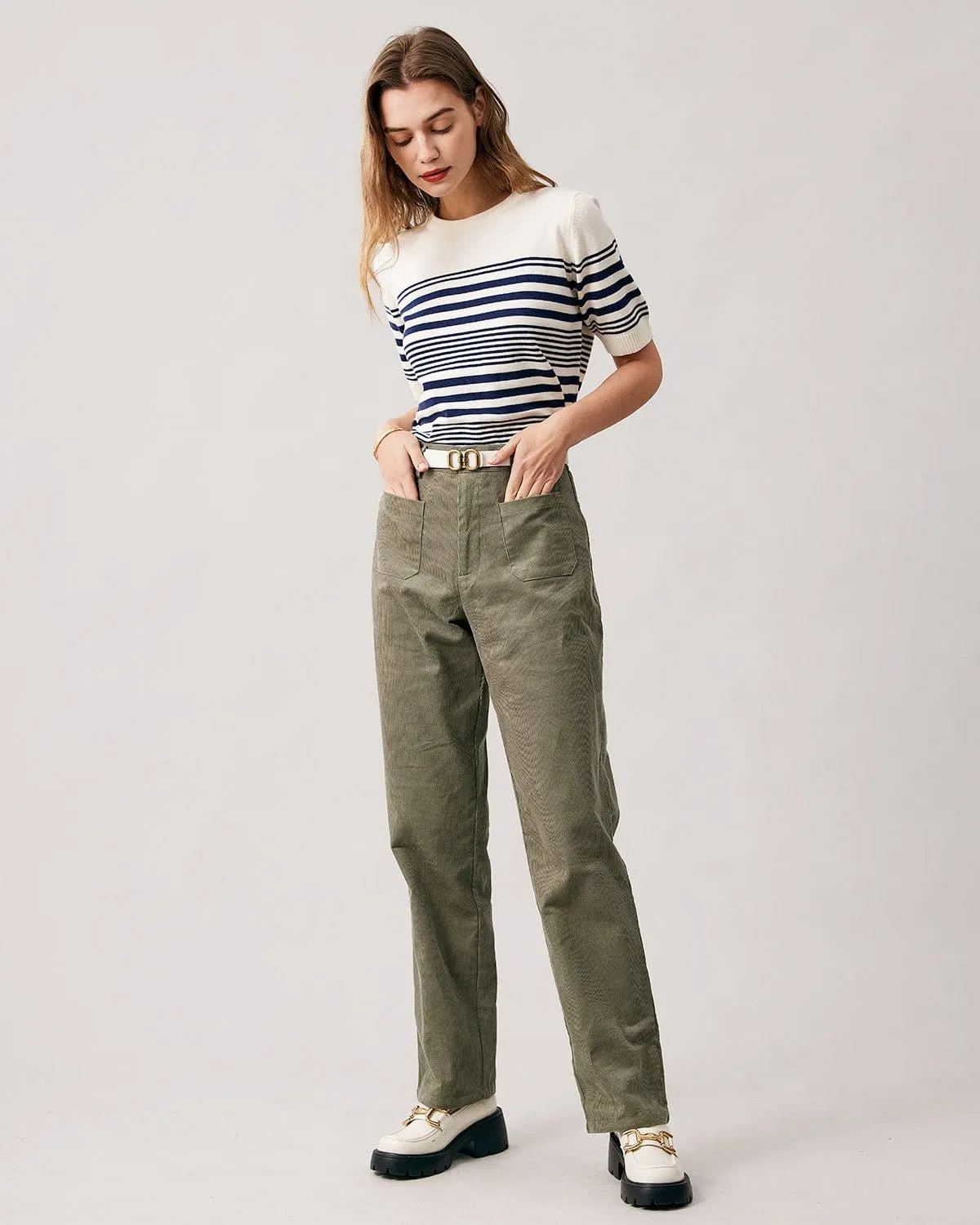 The Green High Waisted Corduroy Pants sold by rihoas product image thumbnail 4