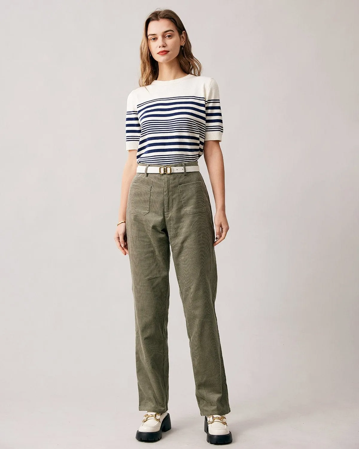 The Green High Waisted Corduroy Pants sold by rihoas product image thumbnail 3