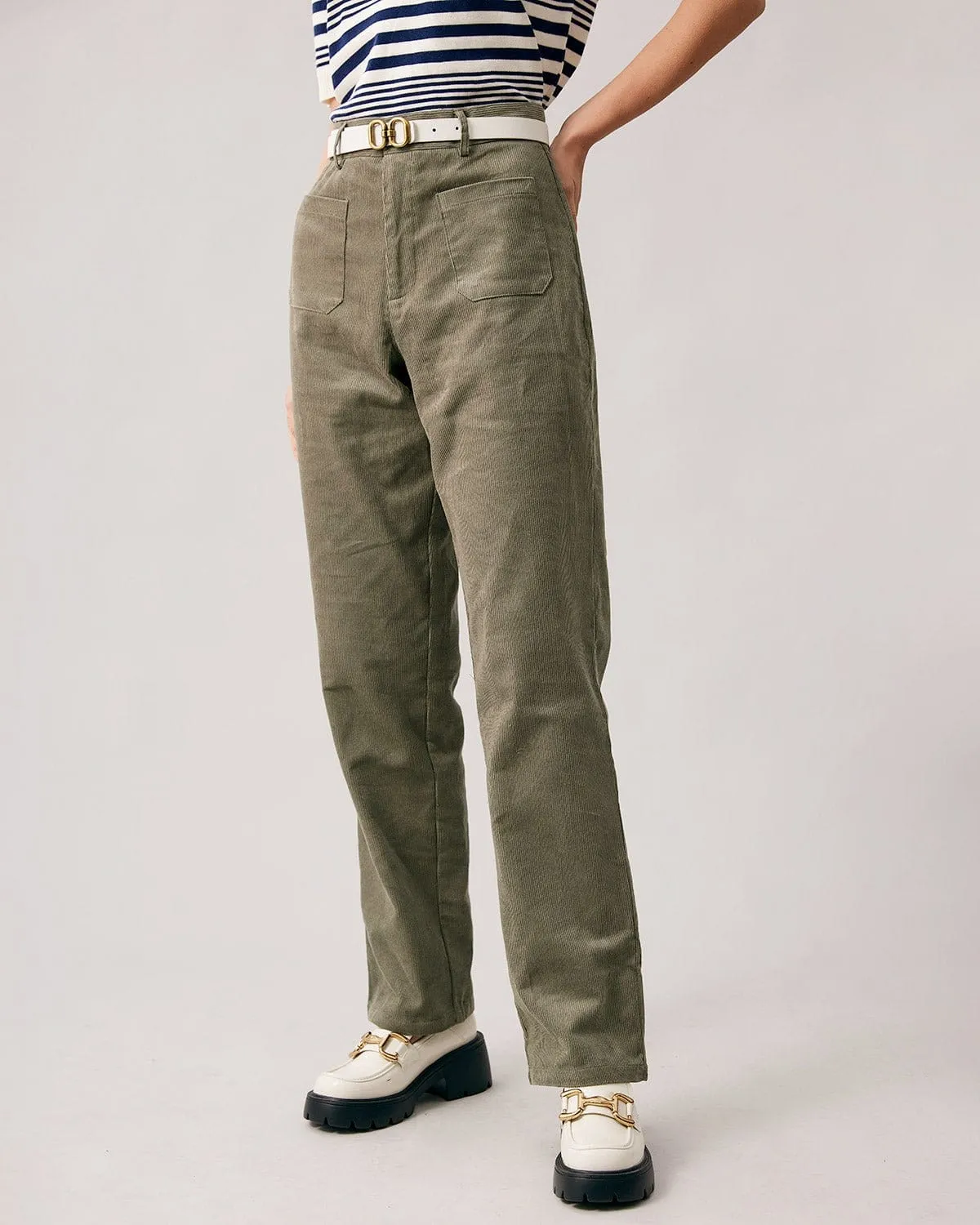 The Green High Waisted Corduroy Pants sold by rihoas