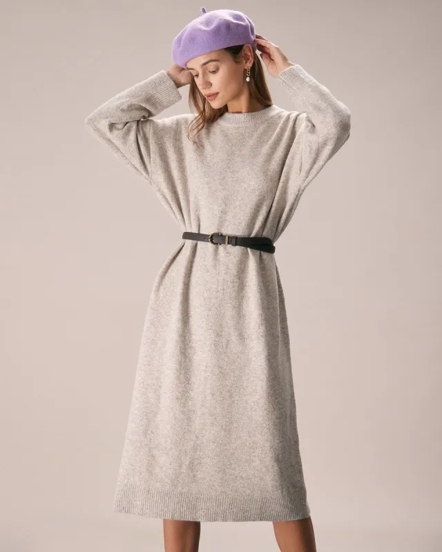 The Khaki Round Neck Sweater Midi Dress sold by rihoas