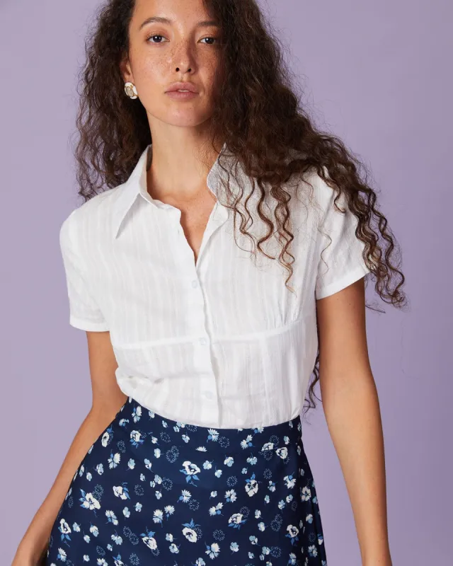 The White Collared Button Short Sleeve Shirt sold by rihoas