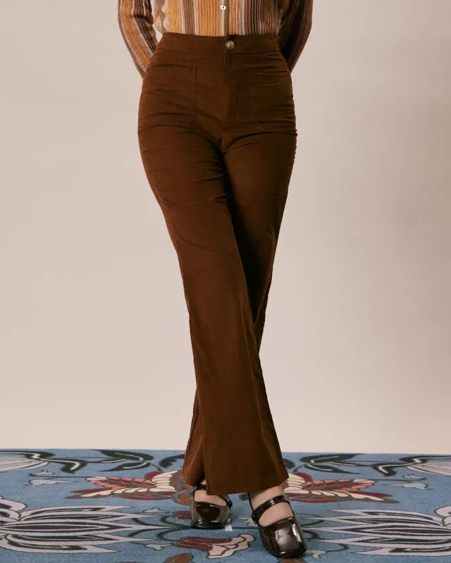 The Brown High Waisted Pockets Flare Pants sold by rihoas