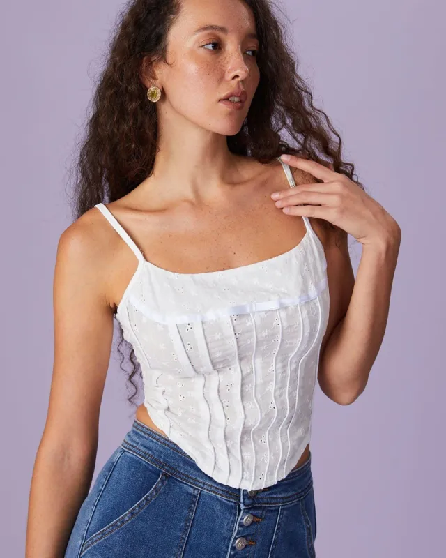 The White Bowknot Embroidery Cami Top sold by rihoas