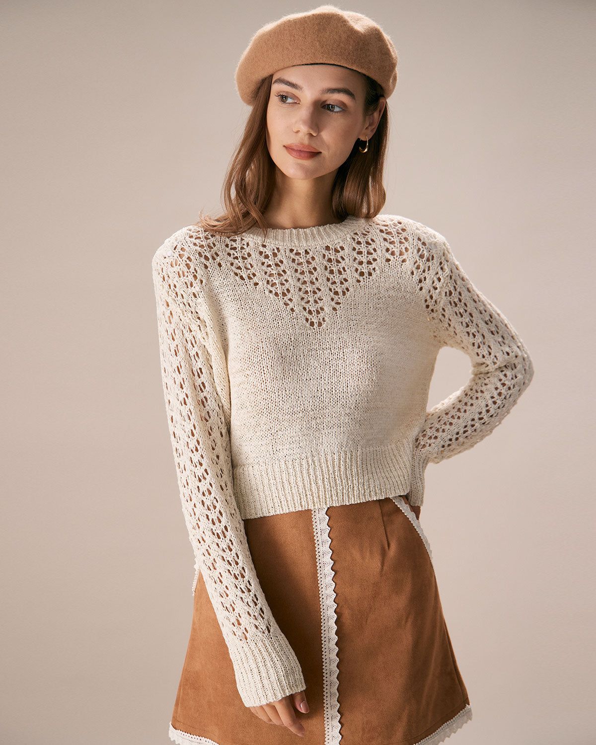 The Apricot Round Neck Pointelle Knit Top sold by rihoas