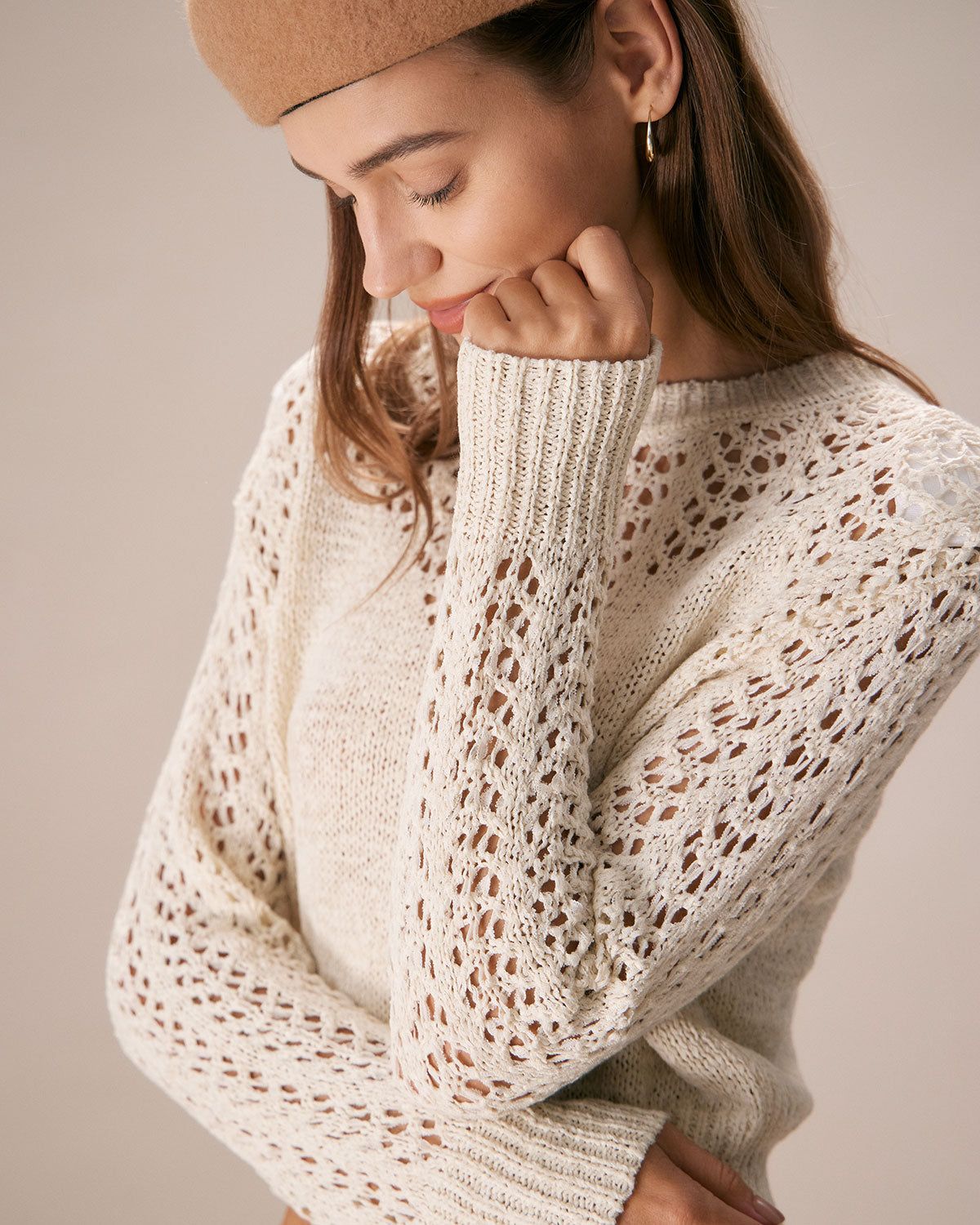 The Apricot Round Neck Pointelle Knit Top sold by rihoas product image thumbnail 3