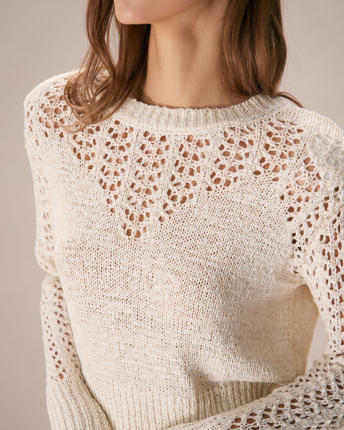 The Apricot Round Neck Pointelle Knit Top sold by rihoas product image thumbnail 2