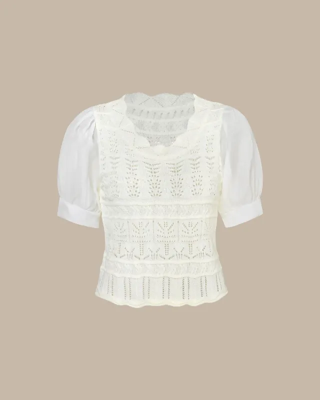 The White Round Neck Puff Sleeve Knit Top sold by rihoas