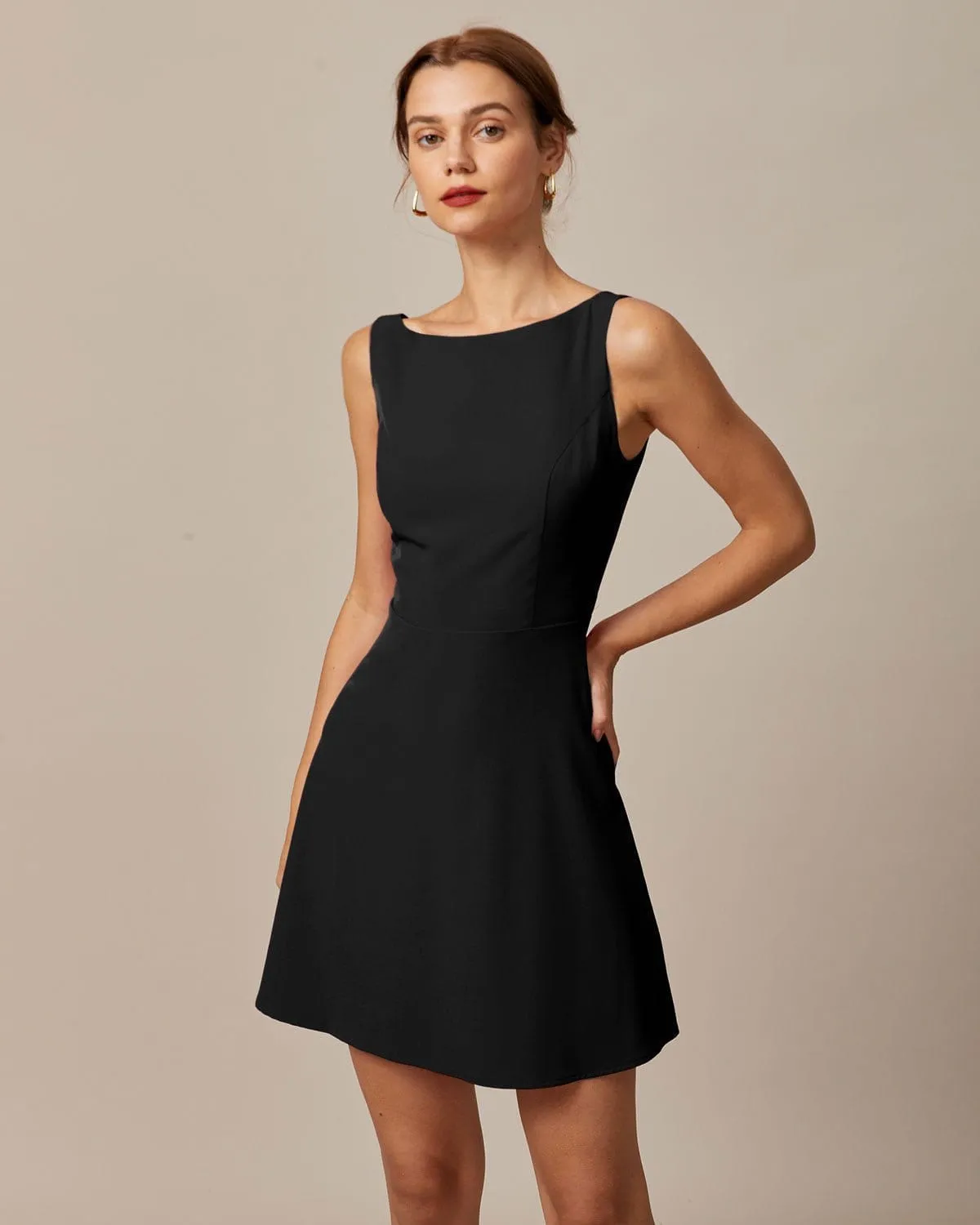 The Black Boat Neck High Waisted Mini Dress sold by rihoas product image thumbnail 2