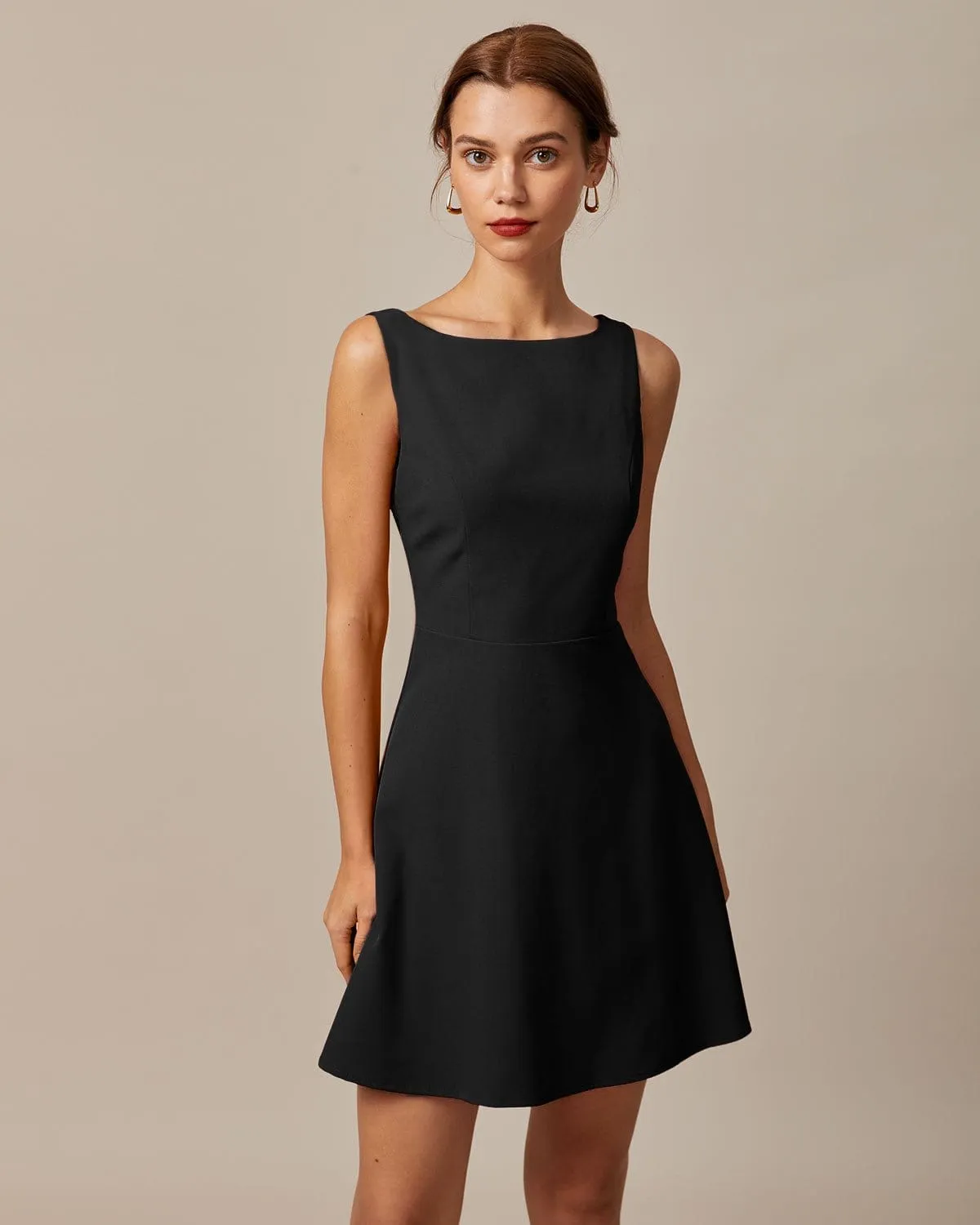 The Black Boat Neck High Waisted Mini Dress sold by rihoas