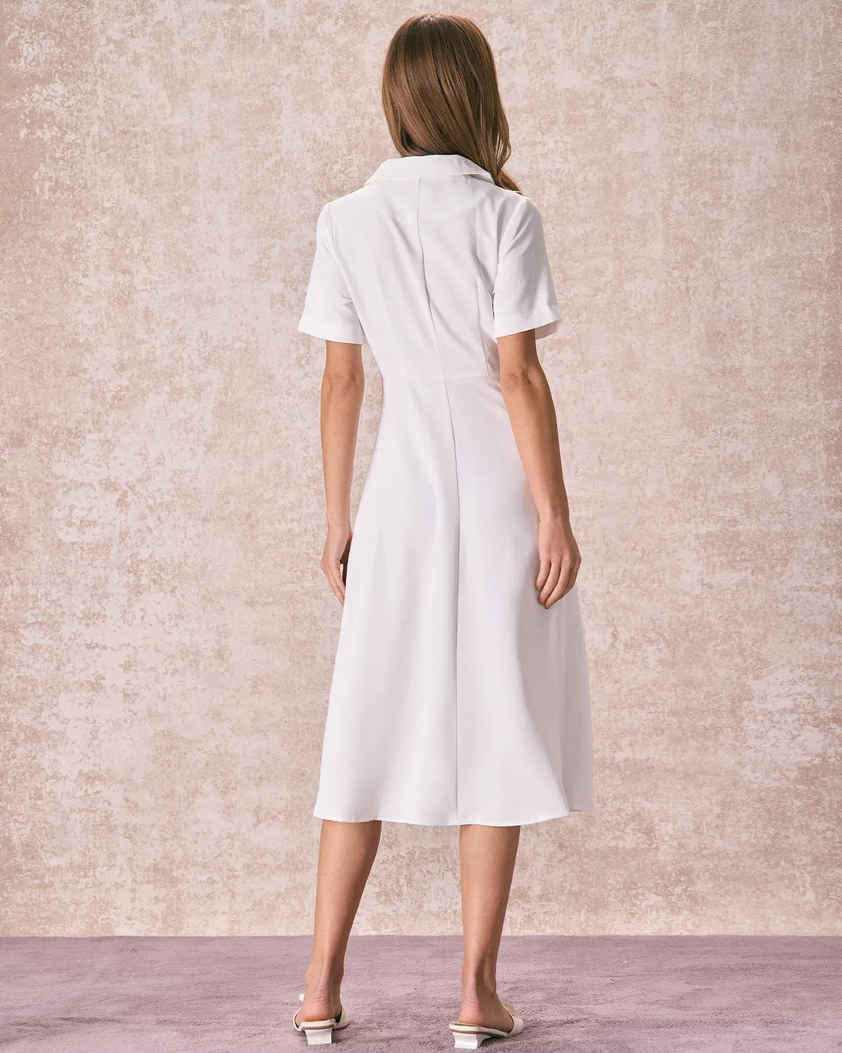 The White Lapel Button Down Slit Shirt Midi Dress sold by rihoas product image thumbnail 5