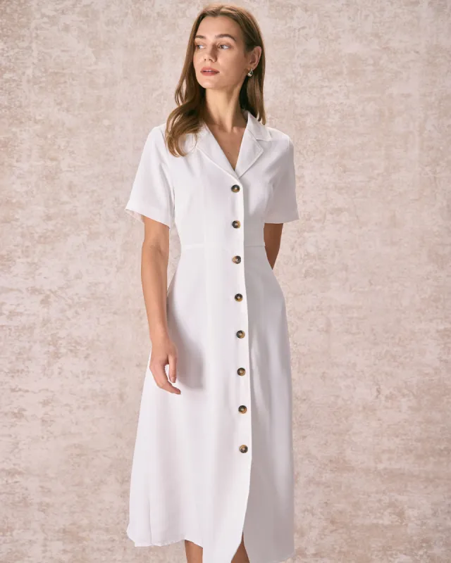 The White Lapel Button Down Slit Shirt Midi Dress sold by rihoas