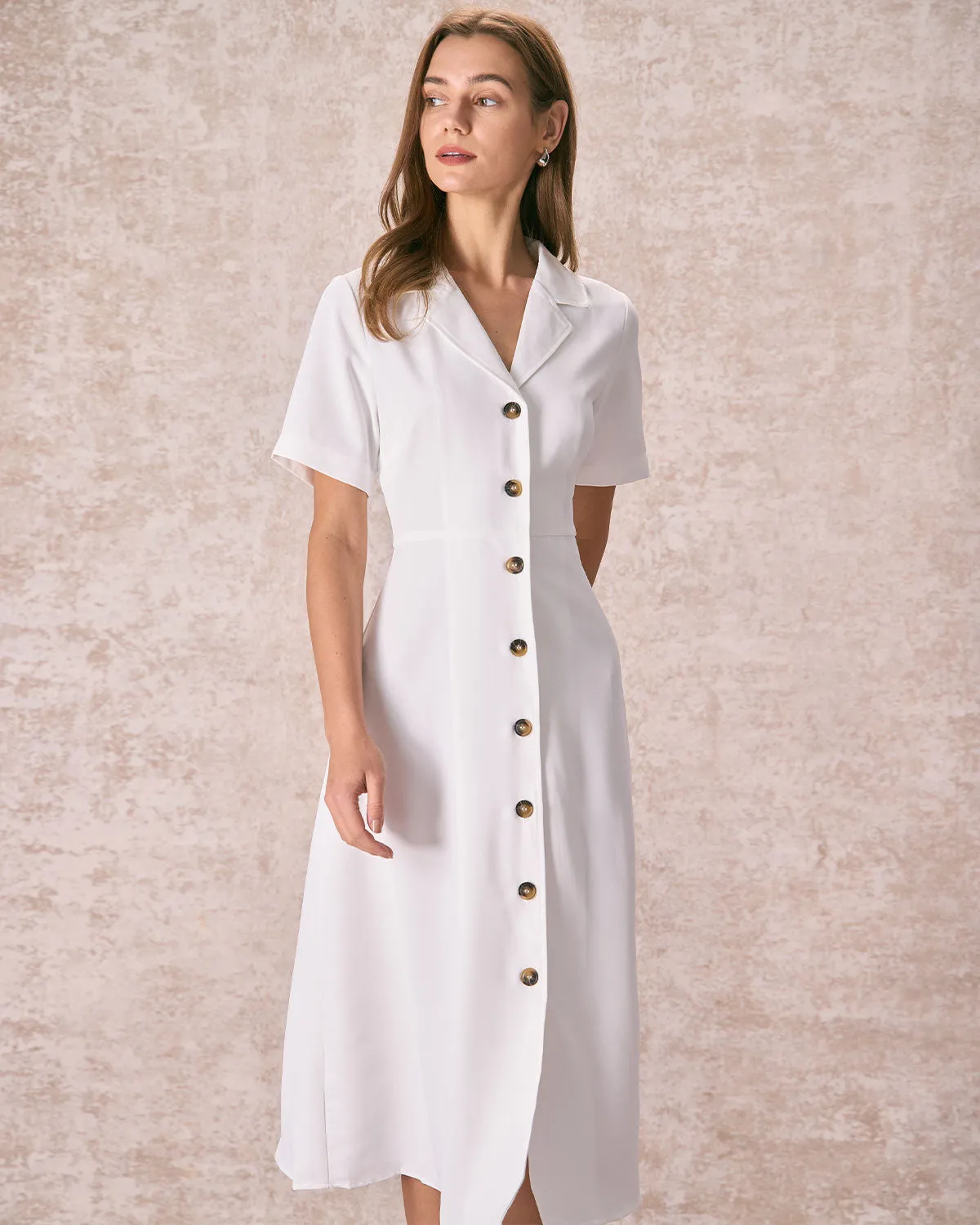 The White Lapel Button Down Slit Shirt Midi Dress sold by rihoas