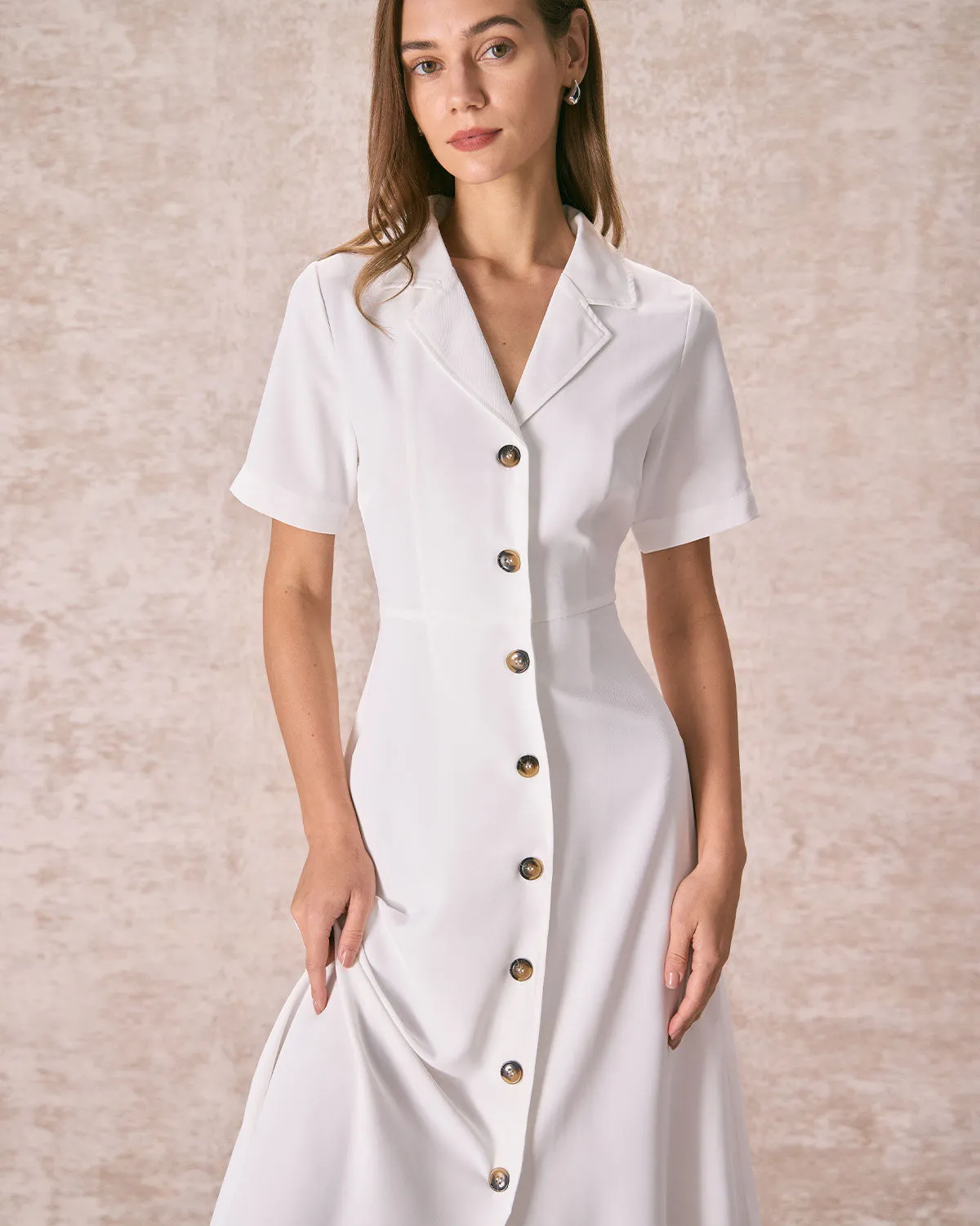 The White Lapel Button Down Slit Shirt Midi Dress sold by rihoas product image thumbnail 3