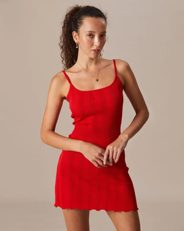 The Red Pointelle Bodycon Knit Mini Dress sold by rihoas