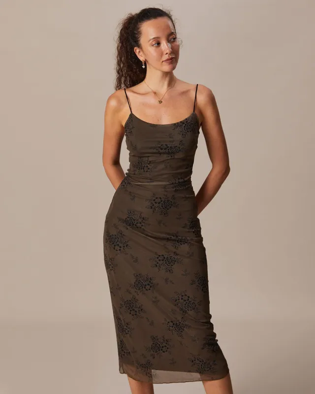 The Black Square Neck Floral Mesh Maxi Dress sold by rihoas