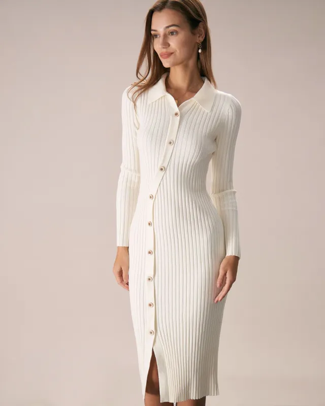 The Apricot Lapel Button Sweater Midi Dress sold by rihoas