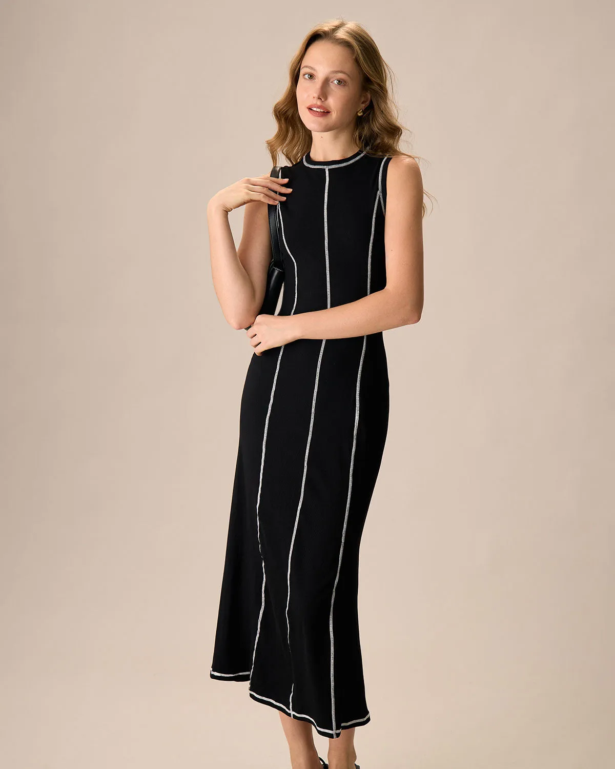 Women's Black Contrasting Knitted Maxi Dresses sold by rihoas