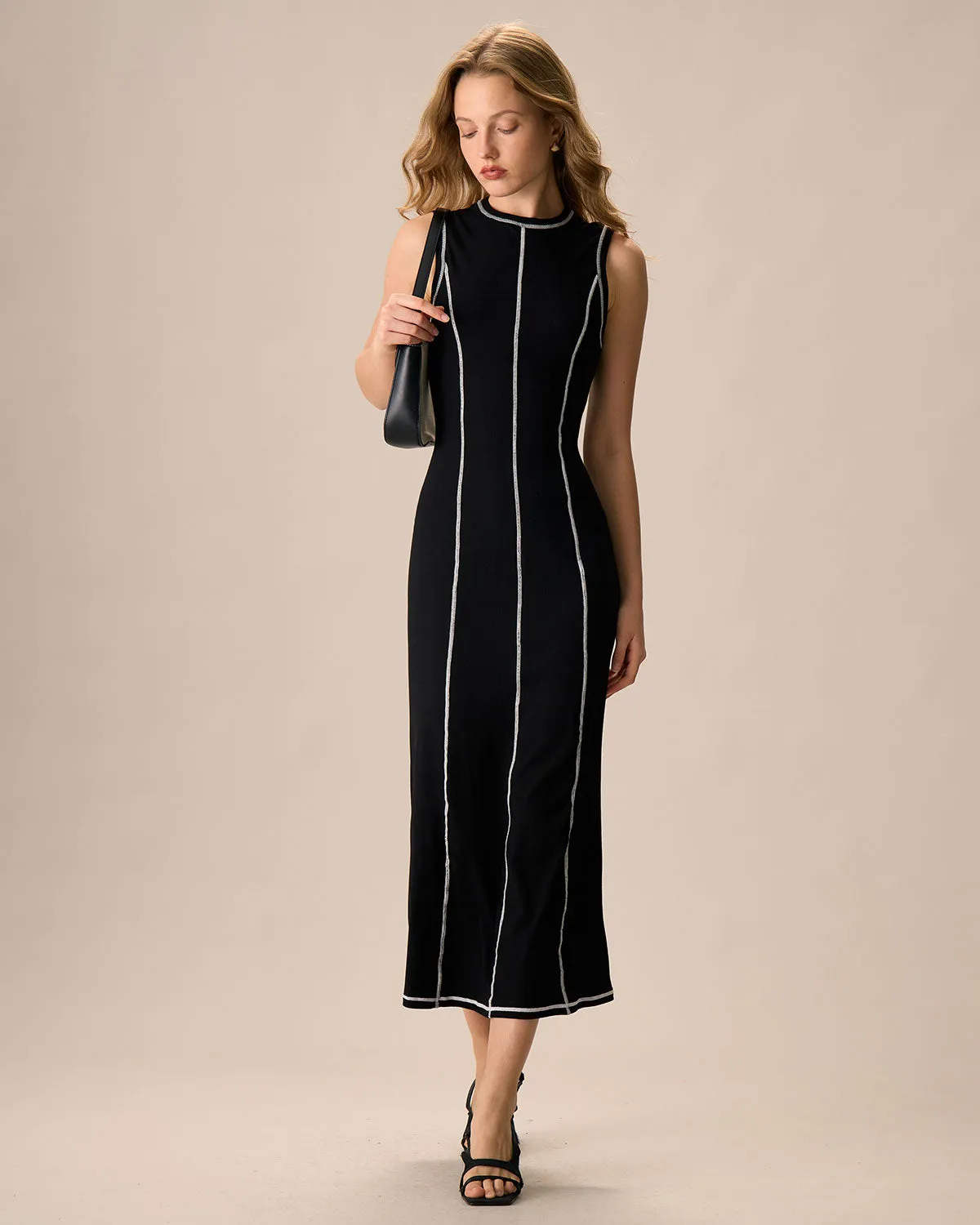 Women's Black Contrasting Knitted Maxi Dresses sold by rihoas product image thumbnail 3