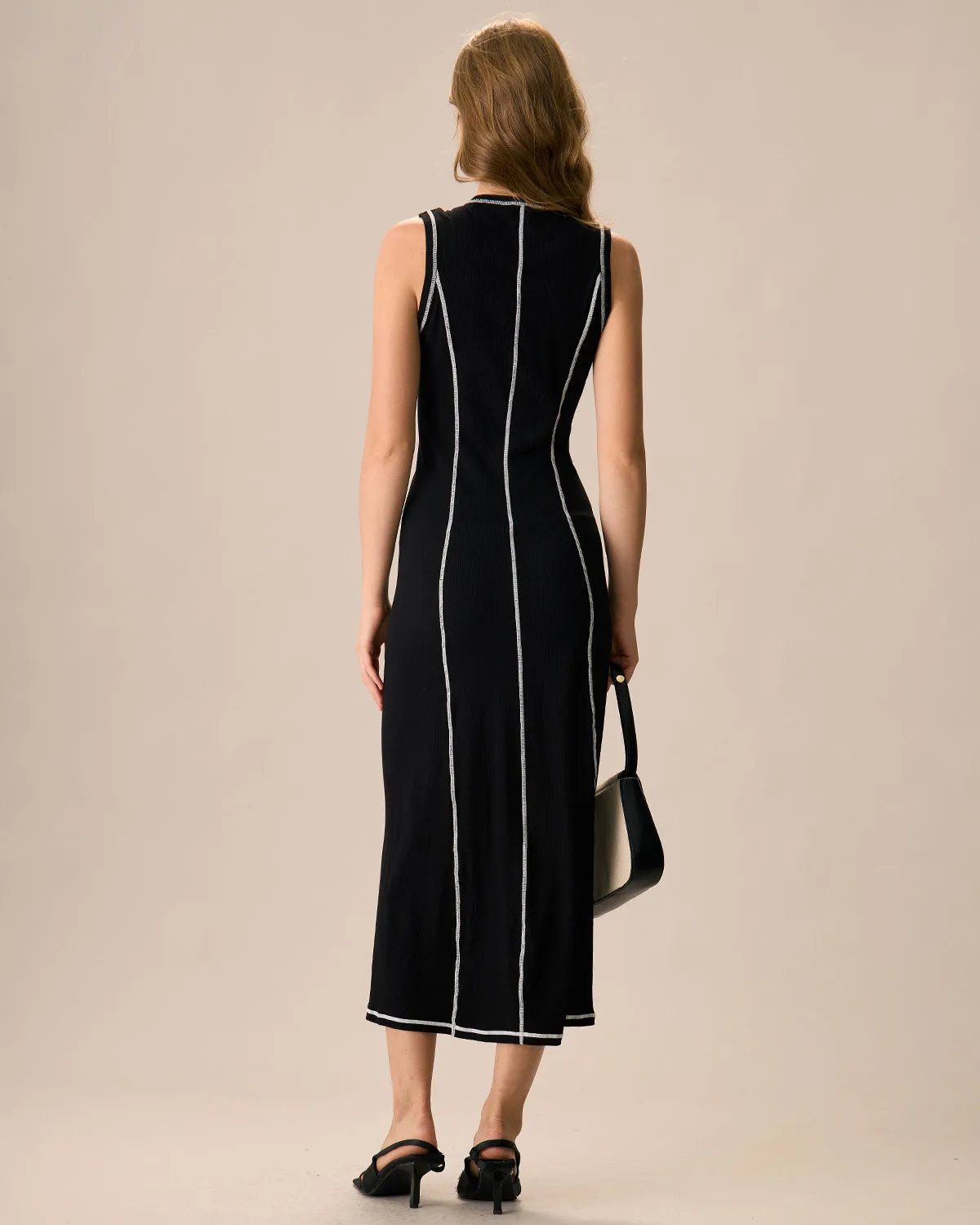 Women's Black Contrasting Knitted Maxi Dresses sold by rihoas product image thumbnail 4