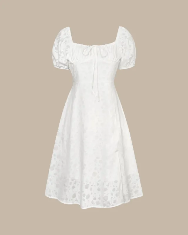The White Square Neck Puff Sleeve Midi Dress sold by rihoas