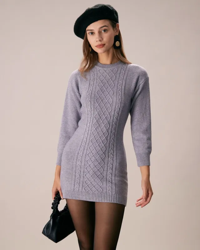 The Grey Round Neck Cutout Cable Mini Dress sold by rihoas