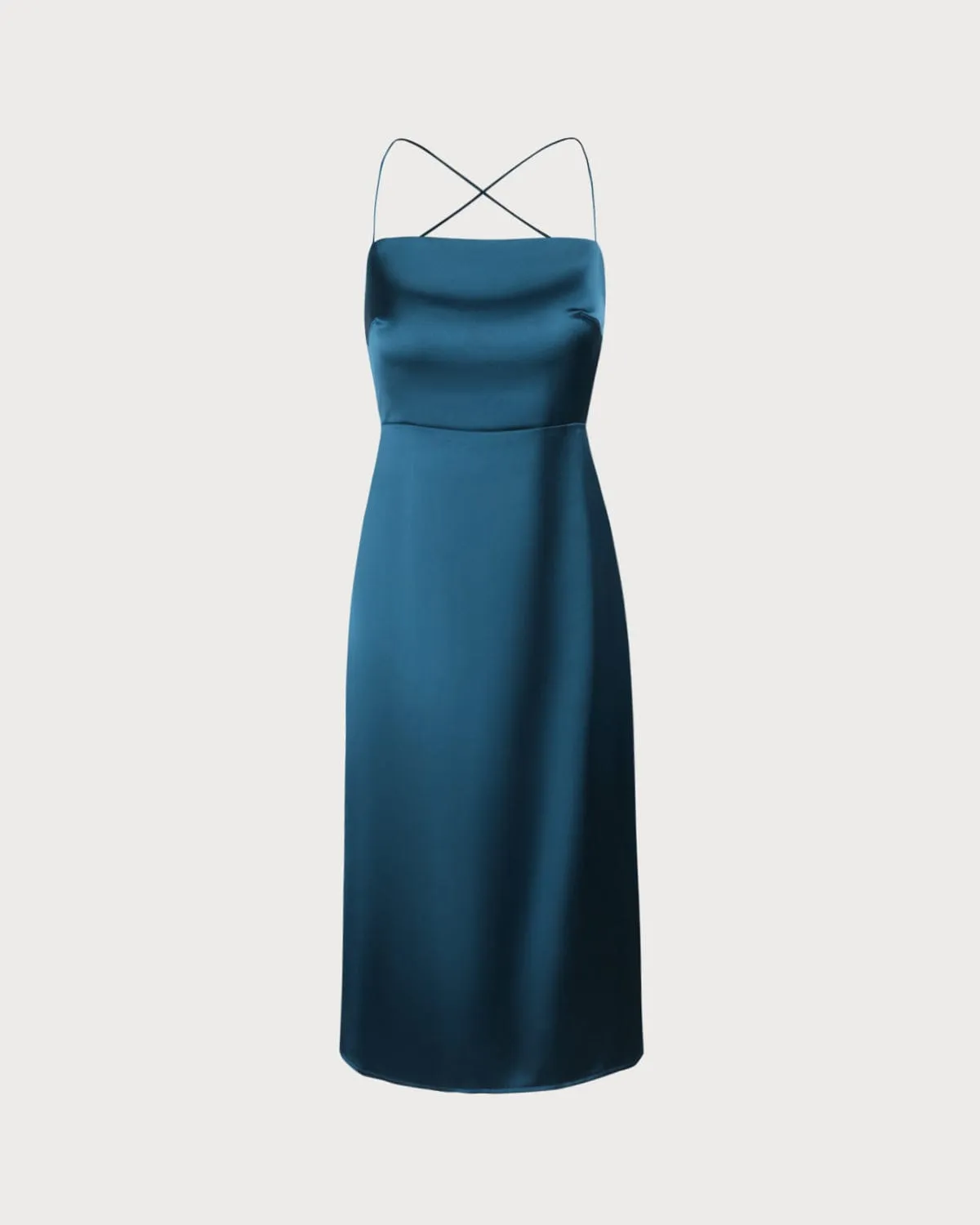 The Navy Square Neck Satin Slip Midi Dress sold by rihoas product image thumbnail 2