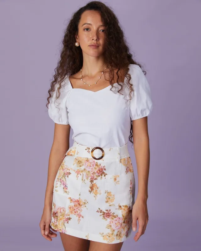 The White Sweetheart Neck Shirred Cutout Blouse sold by rihoas