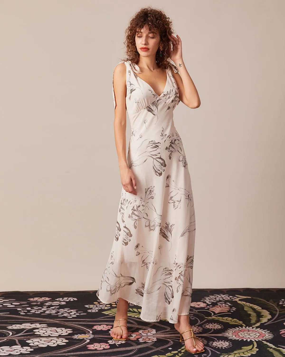 The Apricot V Neck Floral Maxi Dress sold by rihoas product image thumbnail 3