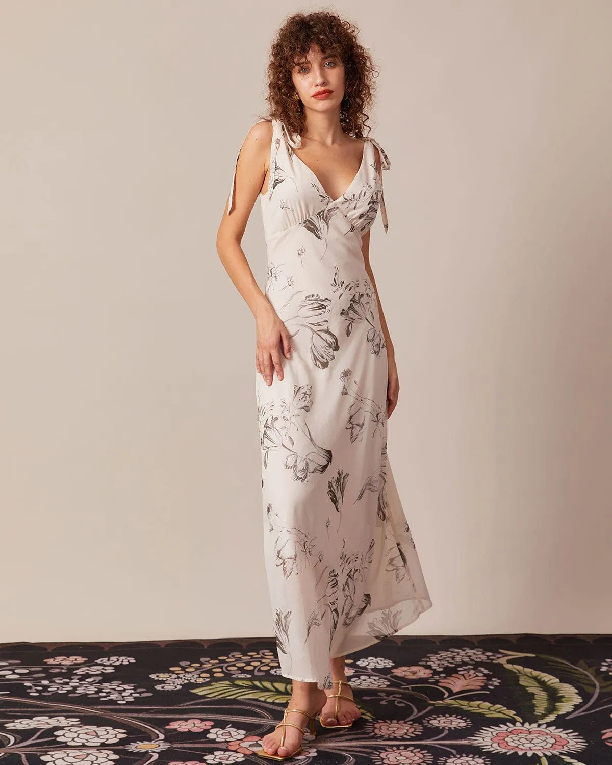 The Apricot V Neck Floral Maxi Dress sold by rihoas