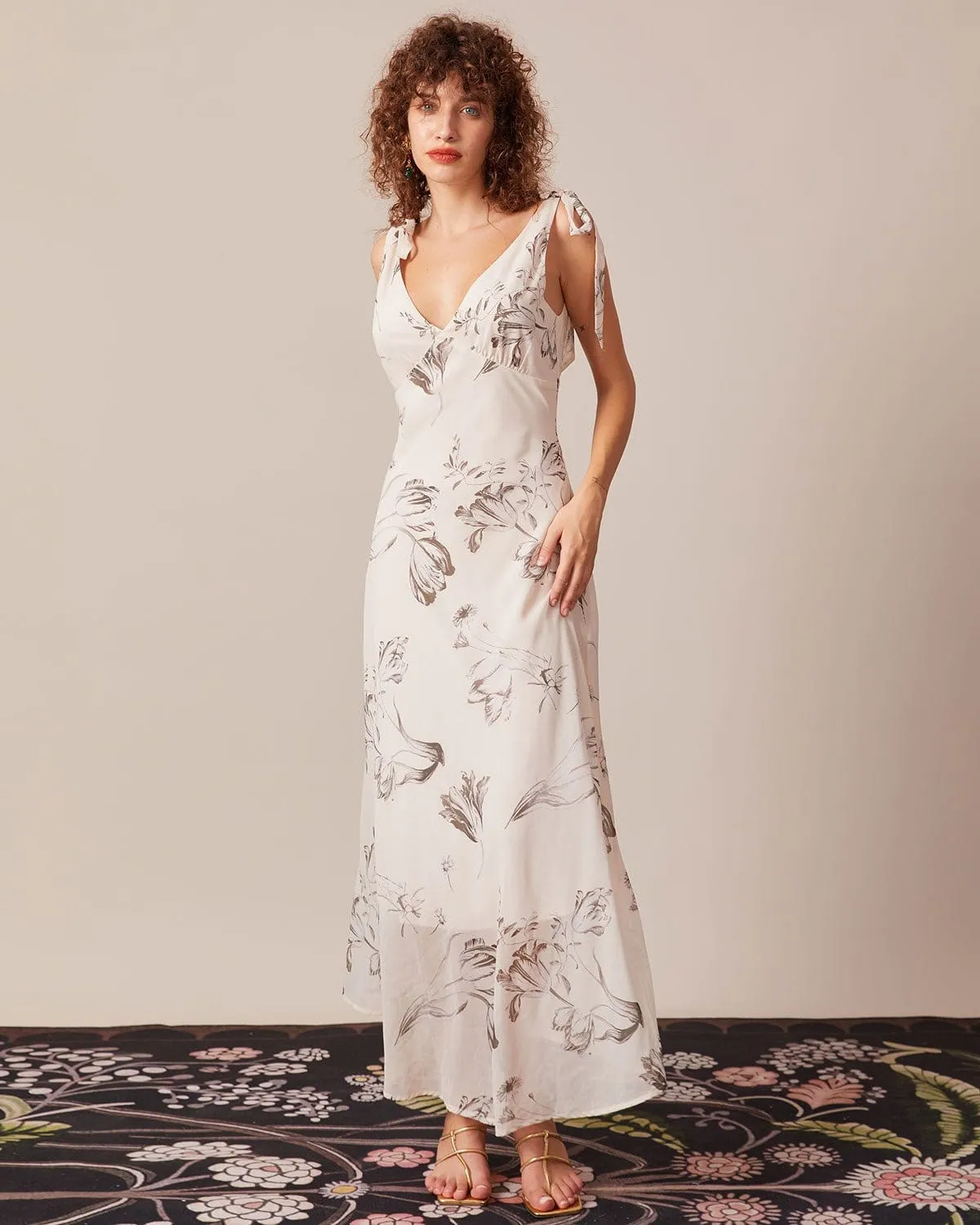 The Apricot V Neck Floral Maxi Dress sold by rihoas product image thumbnail 2