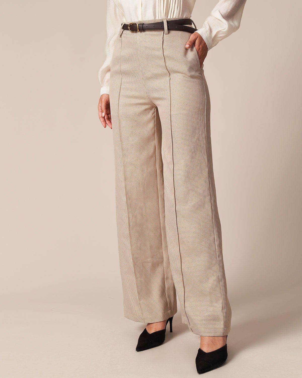 The Khaki High Waisted Plaid Straight Pants sold by rihoas