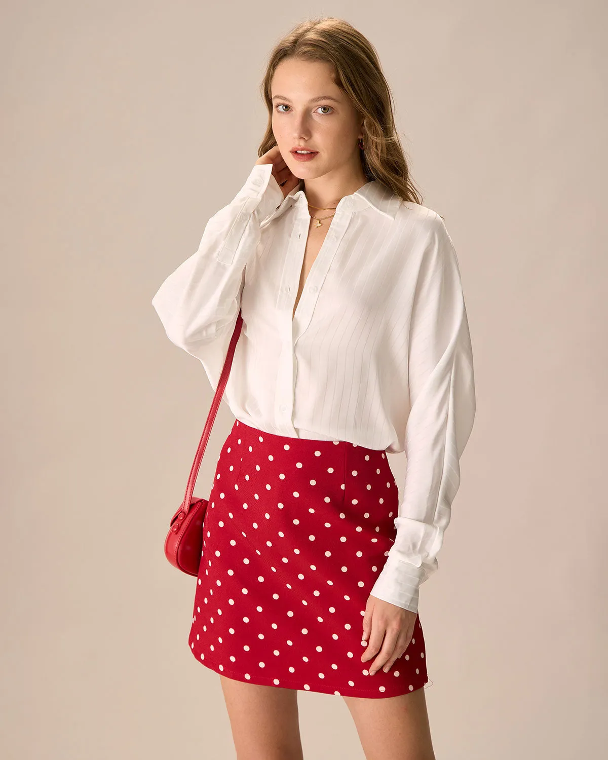 Women's Red Polka Dot High-waisted Mini Skirt sold by rihoas product image thumbnail 3