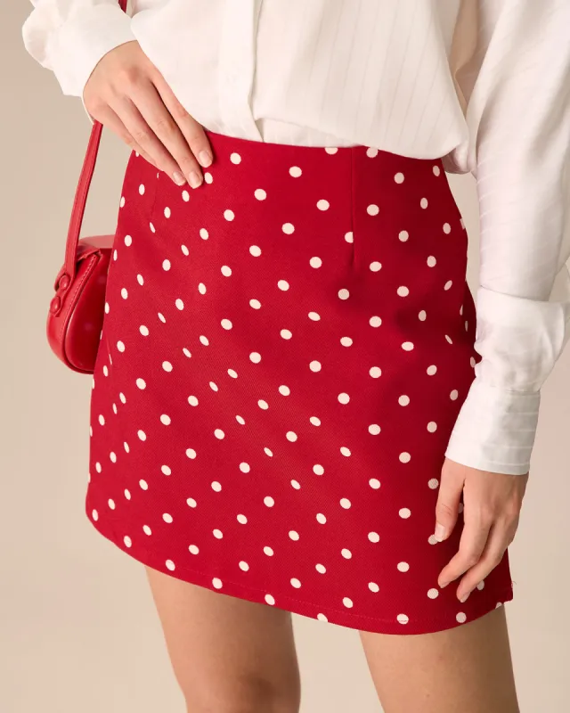 Women's Red Polka Dot High-waisted Mini Skirt sold by rihoas