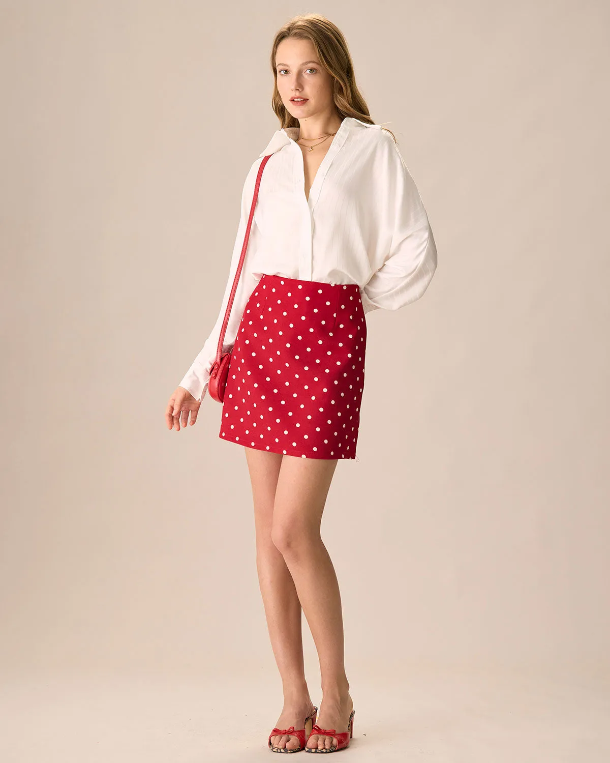Women's Red Polka Dot High-waisted Mini Skirt sold by rihoas product image thumbnail 4