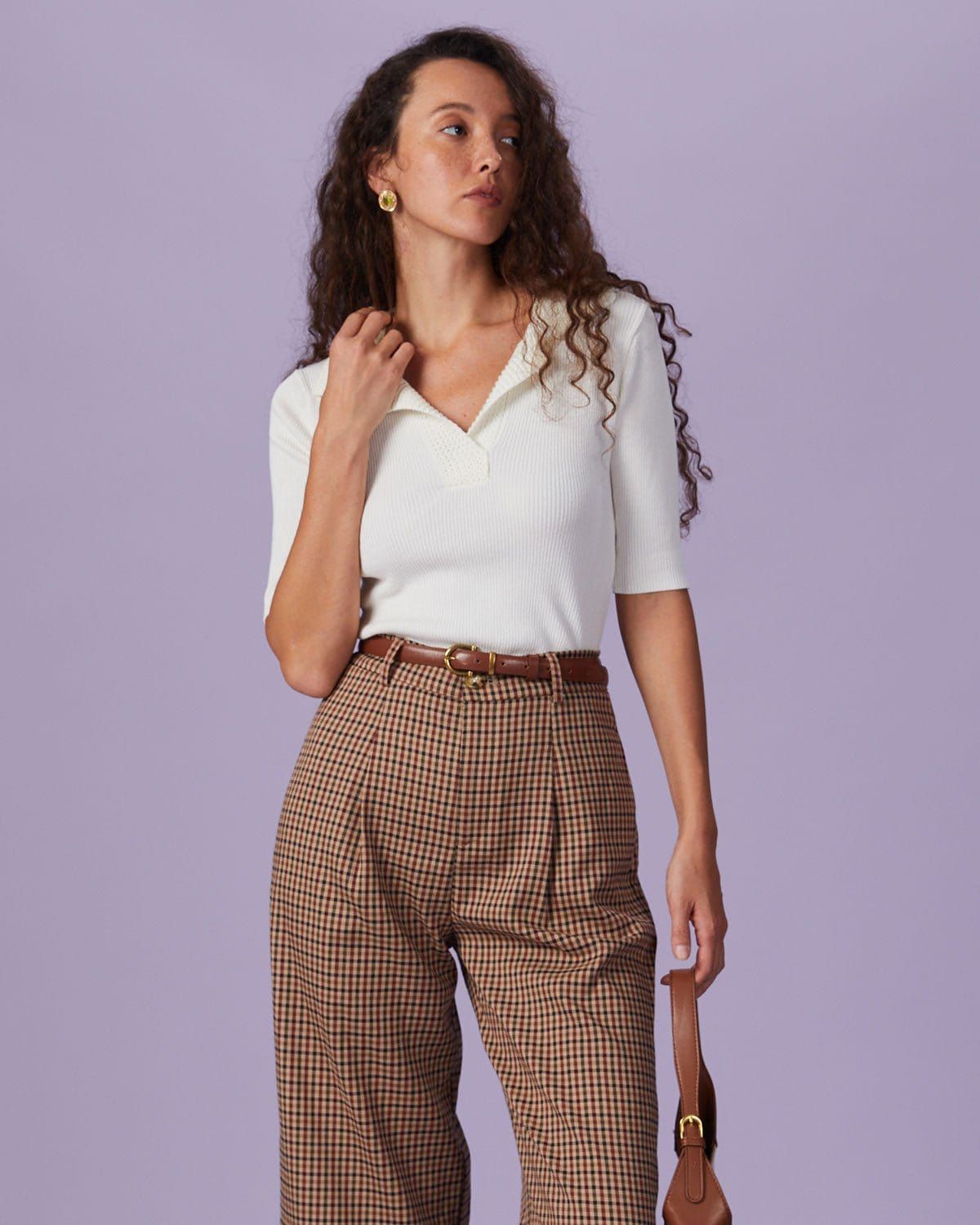 The Beige Lapel Ribbed Short Sleeve Knit Top sold by rihoas product image thumbnail 2