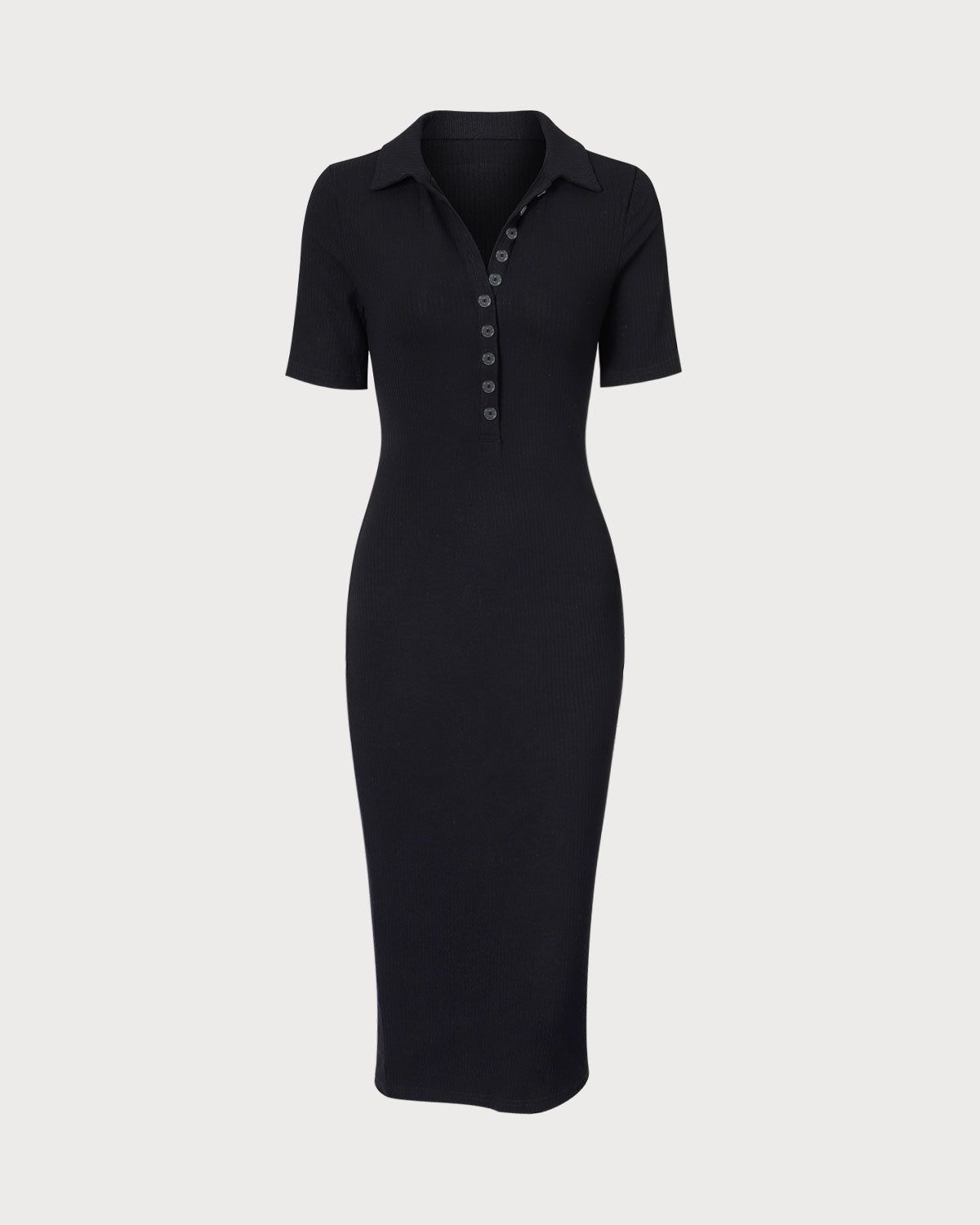 The Black Lapel Button Up Knit Midi Dress sold by rihoas product image thumbnail 6