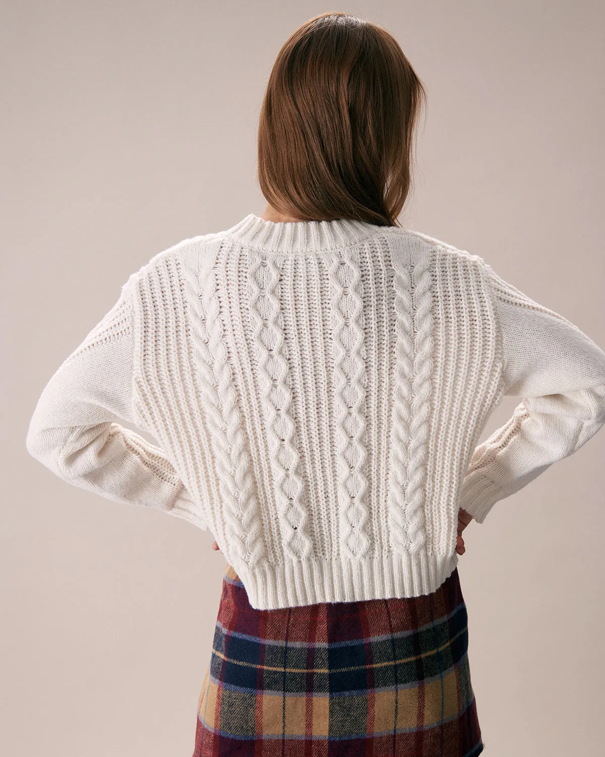 The White Crew Neck Argyle Cable Cardigan sold by rihoas product image thumbnail 5