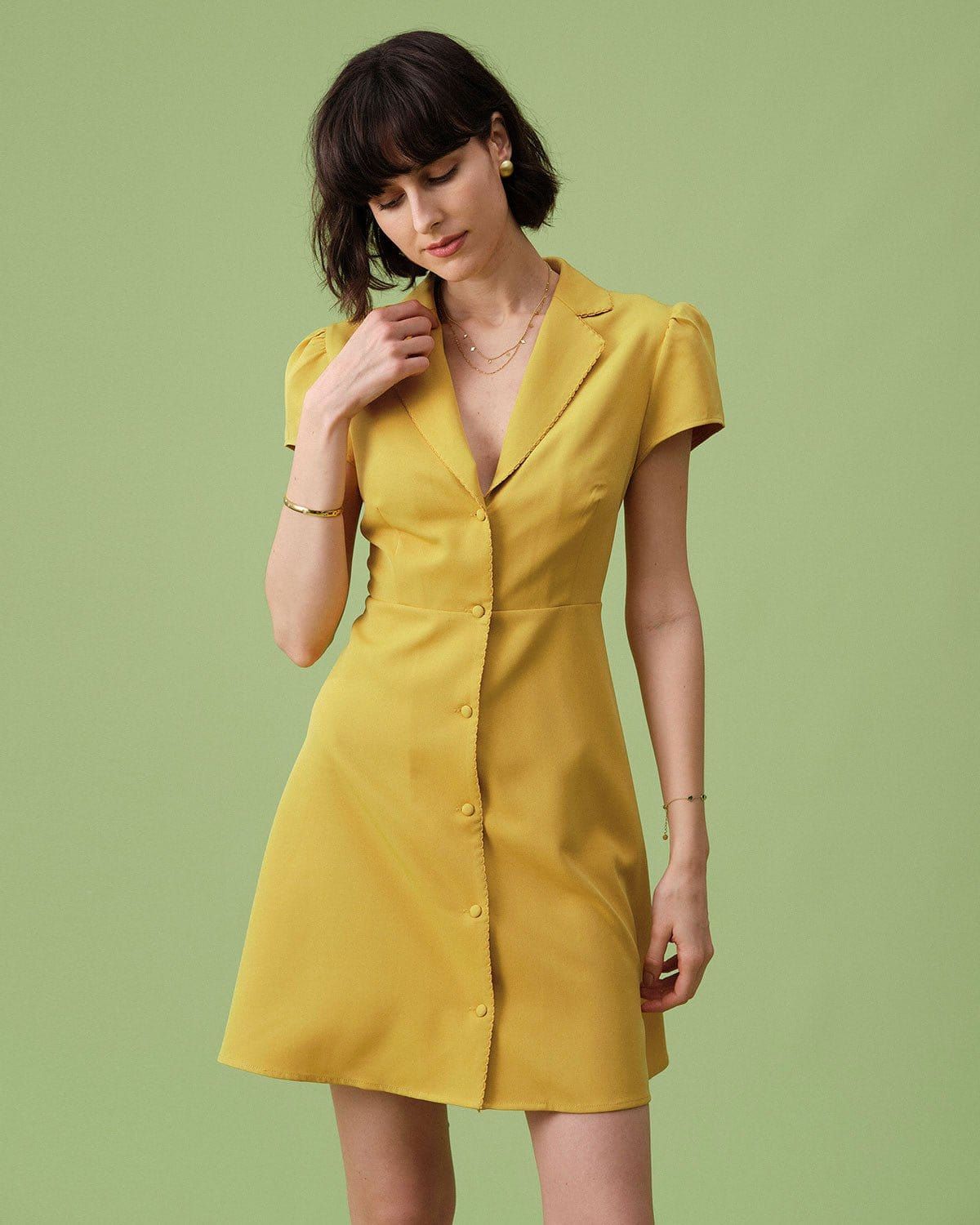 The Yellow Collared A-line Mini Dress sold by rihoas product image thumbnail 3