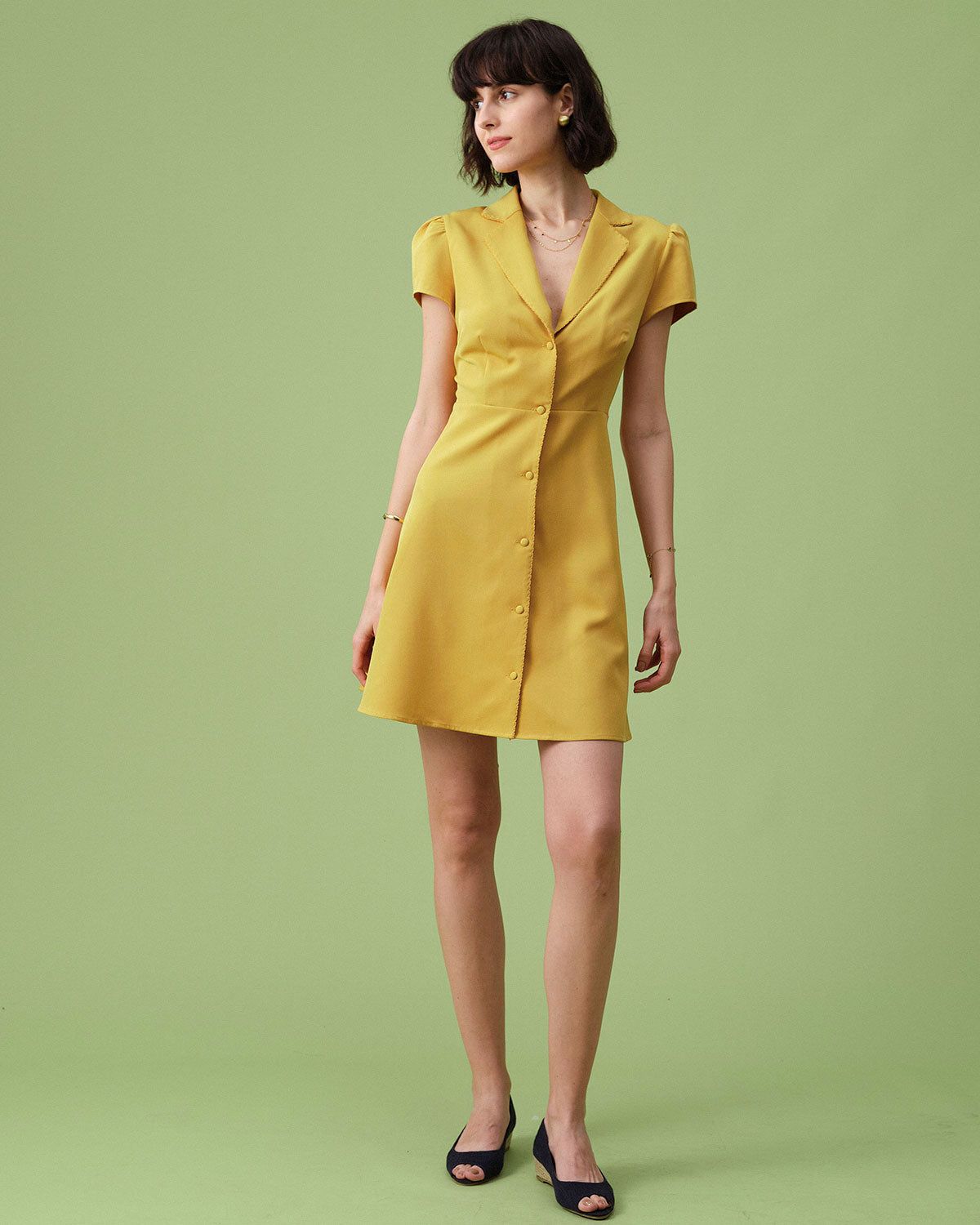 The Yellow Collared A-line Mini Dress sold by rihoas product image thumbnail 4