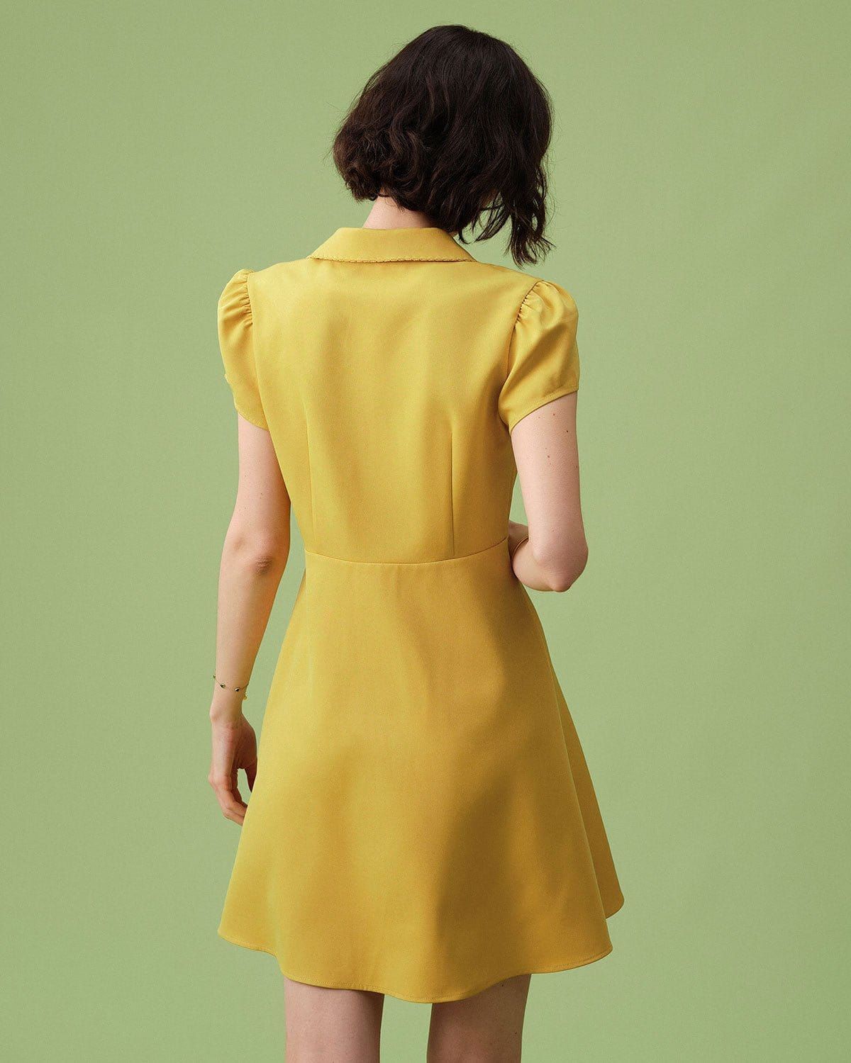 The Yellow Collared A-line Mini Dress sold by rihoas product image thumbnail 5