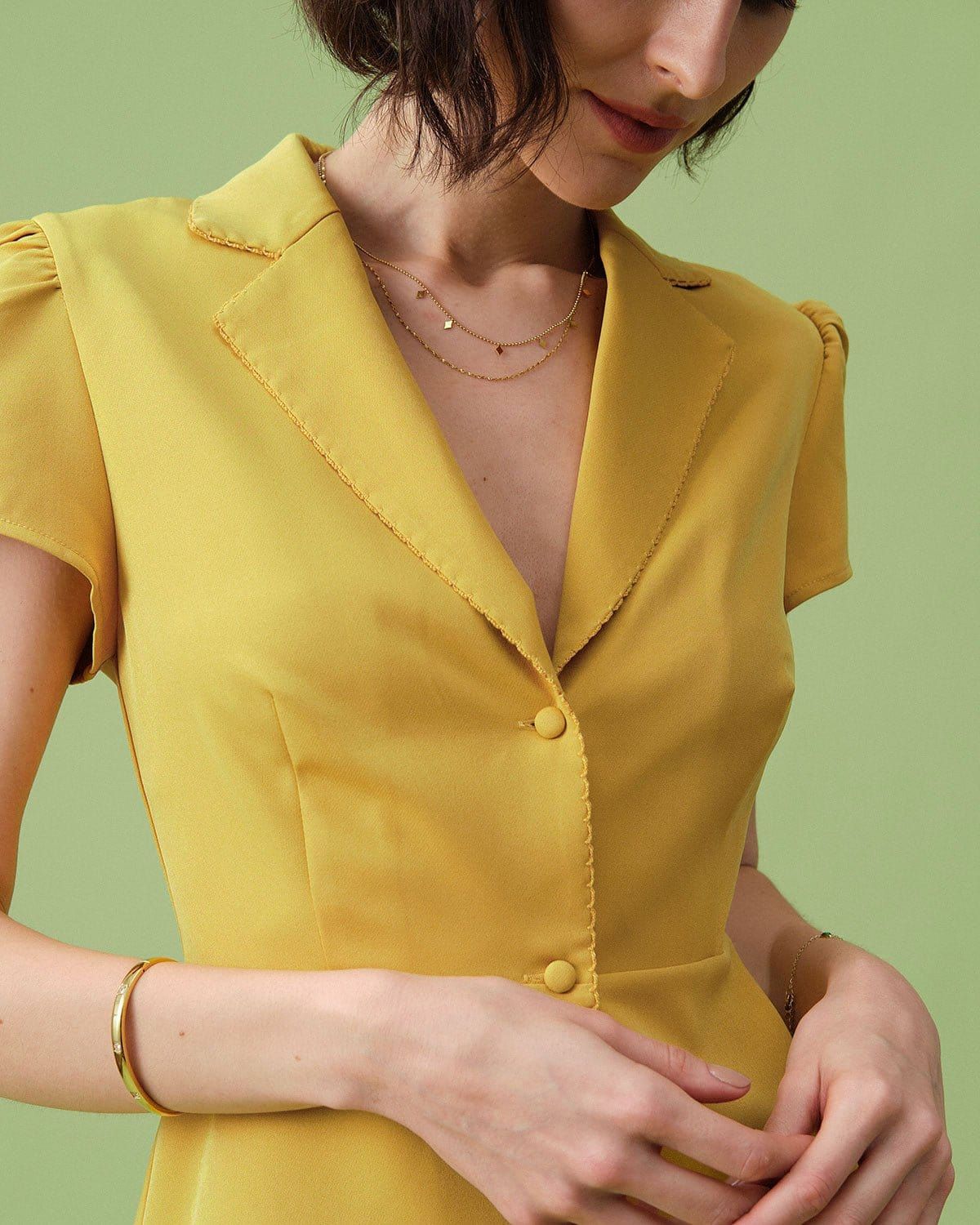 The Yellow Collared A-line Mini Dress sold by rihoas product image thumbnail 2